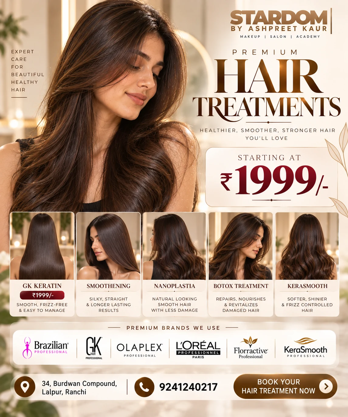Premium Hair Treatments — Hair treatments starting at ₹1,999. Ask about the right treatment for your hair. Stardom by Ashpreet Kaur, Lalpur, Ranchi